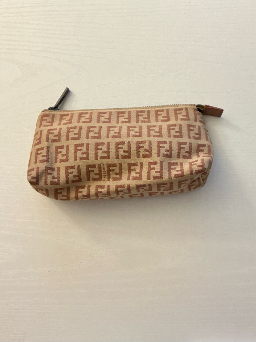 Fendi Beige & Dusty Rose FF Logo Canvas Pouch